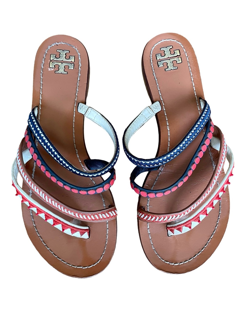 Tory Burch Patos Embroidered Leather Resort Sandals Approx 7 - Picture 5 of 9